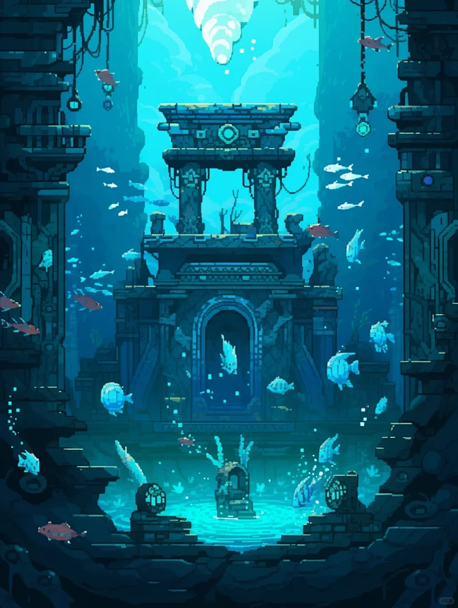 像素游戏场景：海底神庙图片_像素参考图片素材-花瓣网
