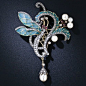 Art Nouveau Style Plique-a-Jour Enamel Dragonfly Flower Brooch: