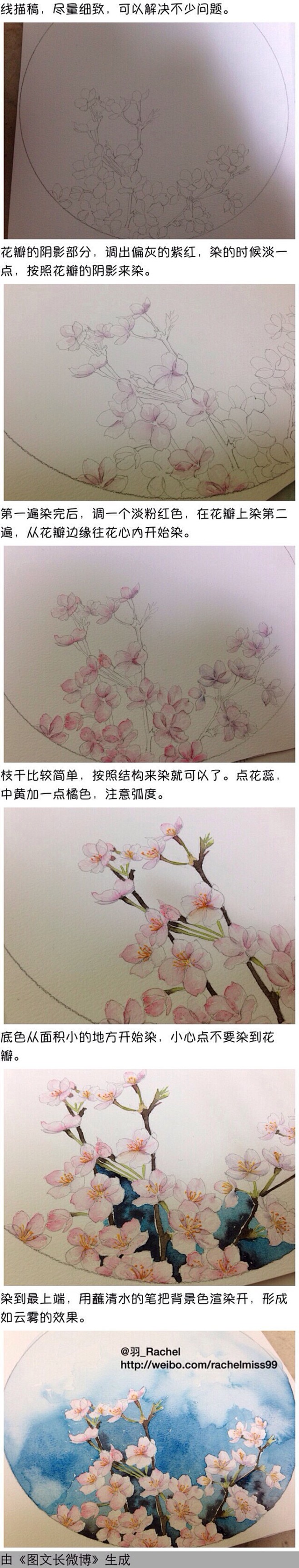 试着拍了过程图，做了个简单的手绘水彩花卉...