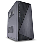 This may contain: a black computer tower sitting on top of a white background with the bottom panel open