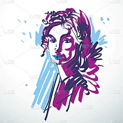 矢量插画年轻优雅的女性，艺术形象。色彩斑斓的