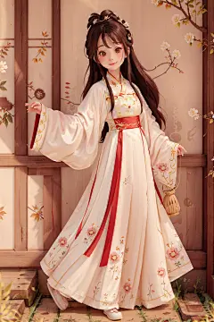 中国风民族服饰汉服女生人物插画