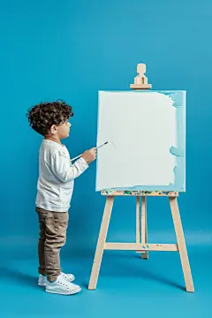 油彩水粉儿童画画图片摄影图