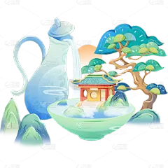 重阳节九月九日国潮手绘插画中国风中式建筑场景元素
