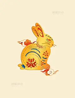 扁平风剪纸兔年彩色剪纸