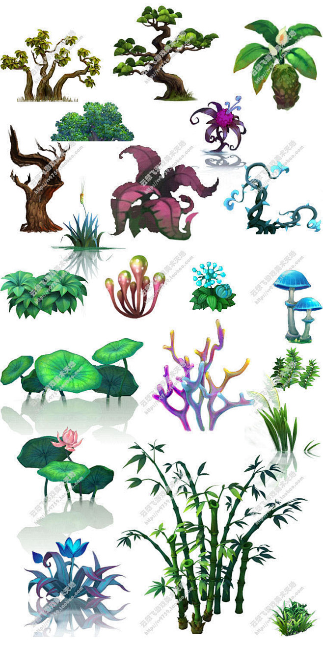 游戏美术CG素材 2D修图资源 横版植物...