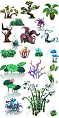 游戏美术CG素材 2D修图资源 横版植物素材 PNG透明背景植物素材-淘宝网