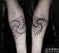 有趣的几何图案拼成的手臂情侣纹身图案