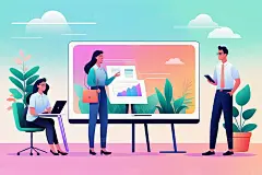 办公图表汇报会议演讲人物插画