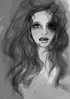 《抽烟的女孩》手绘时装插画