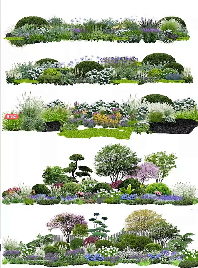 2D花境植物组团su素材景观花镜植物组团搭配球形灌木绿化带SU模宝网-花瓣网