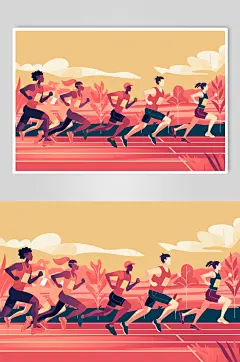 AI数字艺术扁平风校园运动会人物插画