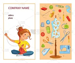 模板,工作室,名片,商务,棉被,针织品,图像,矢量,缝纫,绘制