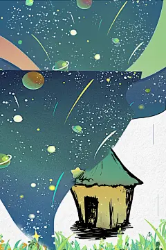 清新手绘树屋广告背景