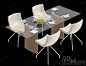 现代流行透明钢化玻璃长方形餐桌餐具白色烤漆曲木椅桌椅组合