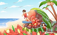 夏天西瓜原创插画海报素材