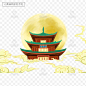手绘天宫,天宫,广寒宫,中式建筑,古建筑,国风建筑,国风,国潮,中国风,中秋节,手绘云纹,中式云纹,云纹,月亮,png,免扣素材,