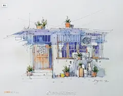 啊呀 图有点模糊，因为忘记拍过程图，结果只能截图 惭愧(｡ ́︿ ̀｡)

还是老房子一枚～ 水彩  插画本分享  钢笔淡彩  #淡彩时光机# 水彩过程 淡彩 日常 ​​​​