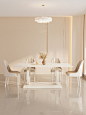 奶油风纯白岩板餐桌椅家用小户型长方形现代简约意式极简轻奢饭桌-淘宝网