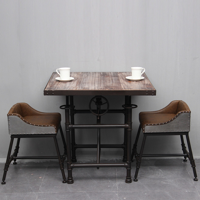 美式工业复古餐桌铁艺升降桌椅咖啡桌椅吧台...