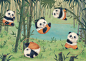 熊猫主题插画 竹林游戏