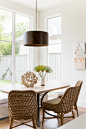 Inspiration for a small coastal medium tone wood floor dining room remodel in Dallas with white walls and no fireplace