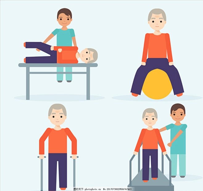 一组康复运动插图 理疗 专业理疗 腰疼 骨科 理疗专科 按摩医院