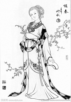 com采集幽月夕采集到白描人《白描图》水墨美女素材 - 彼岸桃花 - .
