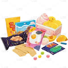 美食插画手绘零食大礼包