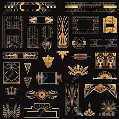 装饰艺术风格 (Art Deco)兴起于20世纪前叶。情绪：富丽堂皇，现代感。反映当时快速发展的科技与机械美学。元素：金字塔状的台阶式构图 、 放射状/喷泉状。几何线型及图案，重复线条，线条明朗，色彩鲜艳（多纯色、对比色及金属色）。衍生风格： “爵士摩登”(Jazz Moderne)。