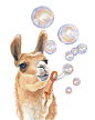 5x7 Llama Watercolor Print - Llama Painting, Art print, Bubbles, Funny Watercolor