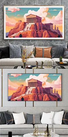 插画扁平风国外城市地标装饰画-众图网