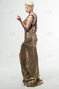 美,女人,连衣裙,时尚,长的,高雅,黄金,女孩,毕业礼服,亮片