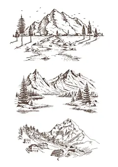 山水  - 源文件下载【酷图网】山水,高山,大河,流水,树木,河流,手绘,矢量,