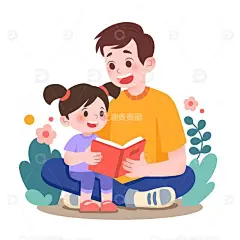扁平风和爸爸看书的女孩亲子教育人物插画高清模板免费下载-趣麦麦图