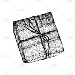 有丝带、细绳和蝴蝶结的礼盒。手绘写实插图。顶视图近距离绘制礼盒孤立在白色背景。