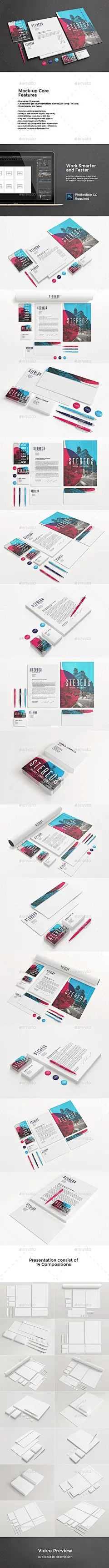 企业形象办公用品名片信纸标志品牌展示效果图VI智能图层PS样机素材 Branding Identity Set Mockups - 南岸设计网 nananps.com