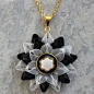 Pendant Necklaces, Black and Ivory Necklace, Large Flower Pendant, Costume Jewelry, Unique Gift Idea for Woman, Handmade Necklace, Free Ship