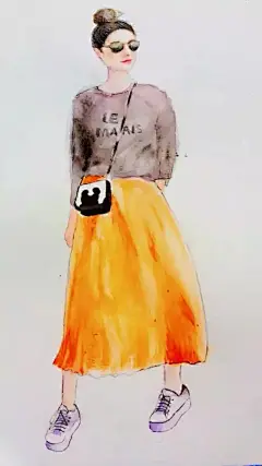 超模 水彩 街拍 插画 时尚 时尚博主 搭配