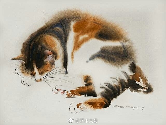 水彩猫俄罗斯画家oigafierova水彩画欣赏67676767