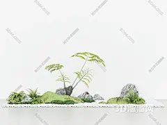 现代 景观小品 室内外造景 园艺景观小品 绿植景观石头 鹅卵石 植物堆 树木 山地草皮3D模型