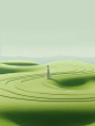 kyun joo 'bloom' art direction / design, in the style of rendered in cinema4d, expansive landscapes, light green, surreal human figures, sinuous lines, vincent callebaut, abstract minimalism appreciator --ar 58:77 --q 2 --s 750 --v 5.