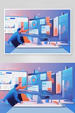 活力扁平插画中的仪表盘-众图网