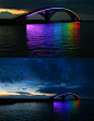 【惊艳彩虹桥，一起领略宝岛风光】这座彩虹桥位于宝岛台湾的澎湖县的马公市。夜幕降临的时候，桥上的LED会投射出彩虹版的色彩，映照在湖面上，美不胜收！谁说夜晚不能看到彩虹啦，想看，就带她去宝岛吧!