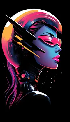 未来派艺术装饰天体赛博朋克科技朋克月亮第七帝国舰队女神，丰富多彩的反乌托邦帝国宣传艺术，未来派塔罗牌，黑色背景，丰富的霓虹灯颜色，逼真的阴影