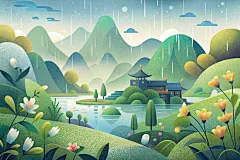 简约植物建筑夏天清明节场景素材图