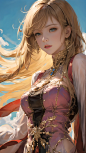 General 2160x3840 AI art vertical Asian women long hair dress blonde windy