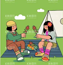 露营扁平风插画  - 源文件下载【酷图网】露营,扁平风插画,海报设计元素,户外,烤串,帐篷,