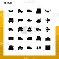25 vehicles icon set solid glyph icon template