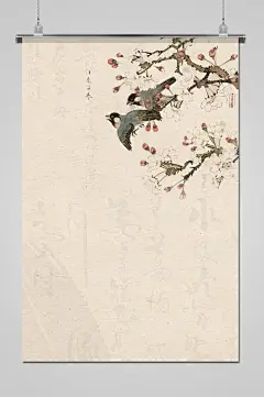 古风花枝水墨背景素材